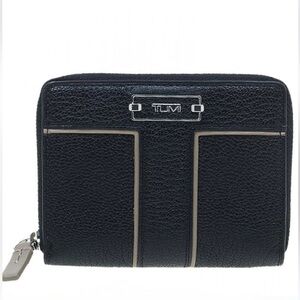 TUMI Zip Around Continental Wallet RFID Protection Black Leather w/Taupe Details